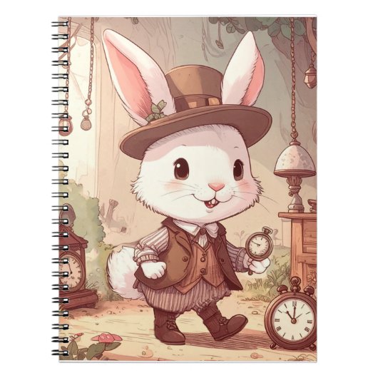 Cute White Rabbit Wonderland Whimsical Timekeeper Notitieboek (Voorkant)