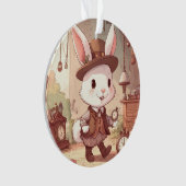 Cute White Rabbit Wonderland Whimsical Timekeeper Ornament (voorkant)