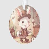 Cute White Rabbit Wonderland Whimsical Timekeeper Ornament (voorkant)