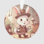 Cute White Rabbit Wonderland Whimsical Timekeeper Ornament (voorkant)