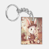 Cute White Rabbit Wonderland Whimsical Timekeeper Sleutelhanger (Voorkant Links)