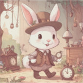 Cute White Rabbit Wonderland Whimsical Timekeeper Sticker (Voorkant)