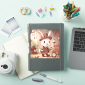 Cute White Rabbit Wonderland Whimsical Timekeeper Sticker (iPad Cover)