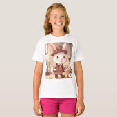 Cute White Rabbit Wonderland Whimsical Timekeeper T-shirt (Voorkant volledig)