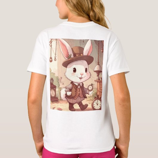 Cute White Rabbit Wonderland Whimsical Timekeeper T-shirt (Achterkant)