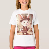 Cute White Rabbit Wonderland Whimsical Timekeeper T-shirt (Voorkant)