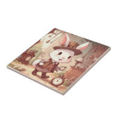 Cute White Rabbit Wonderland Whimsical Timekeeper Tegeltje (Zijkant)