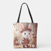 Cute White Rabbit Wonderland Whimsical Timekeeper Tote Bag (Achterkant)