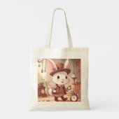 Cute White Rabbit Wonderland Whimsical Timekeeper Tote Bag (Achterkant)
