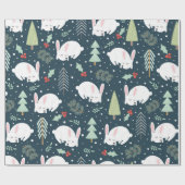 Cute White Rabbit Woodland met kerstkerst Cadeaupapier (Vlak)