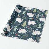Cute White Rabbit Woodland met kerstkerst Cadeaupapier (Uitgerold)