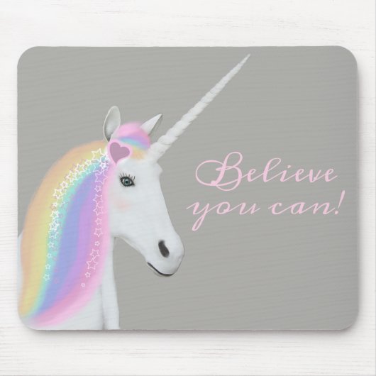 Cute White Rainbow Unicorn Magical Pink Grey Muismat (Voorkant)