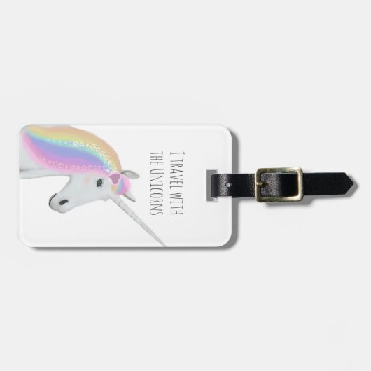 Cute White Rainbow Unicorn Pink Magic Bagagelabel (Voorkant horizontaal)