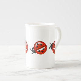 Cute White & Red Ladybug Bone China Porselein Kop