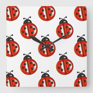Cute White & Red Ladybug Kitchen Wall Clock Vierkante Klok