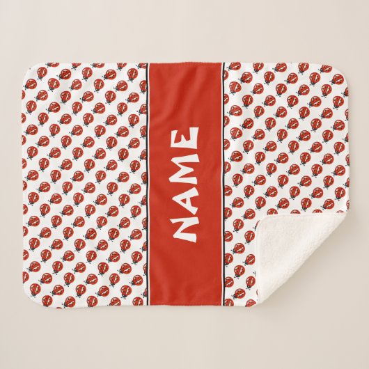 Cute White & Red Ladybugs - Aangepaste naam Kinder Sherpa Deken (Voorkant (horizontaal))