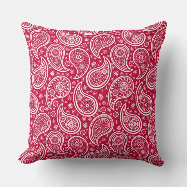 Cute white red paisley patroon kussen (Voorkant)