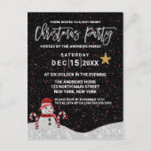 Cute White Red Snowman Night Sky Glitter Kerstmis Feestdagenkaart (Voorkant)