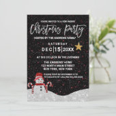 Cute White Red Snowman Night Sky Glitter Kerstmis Kaart (Staand voorkant)