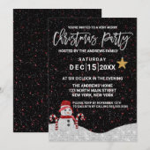 Cute White Red Snowman Night Sky Glitter Kerstmis Kaart (Voorkant / Achterkant)