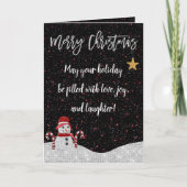 Cute White Red Snowman Night Sky Glitter Kerstmis Kaart (Voorkant)