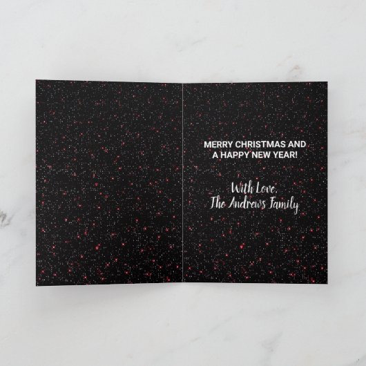 Cute White Red Snowman Night Sky Glitter Kerstmis Kaart (Binnen)