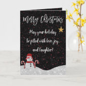 Cute White Red Snowman Night Sky Glitter Kerstmis Kaart (Gele Bloem)
