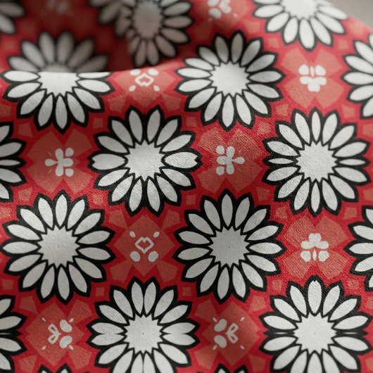 Cute White & Red Stylish Floral Geometric Pattern Stof