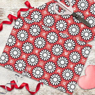 Cute White & Red Stylish Floral Geometric Pattern Tissuepapier