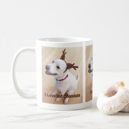 Cute White Reindeer Dog Hot Chocolate Kerstmis Koffiemok (Met donut)