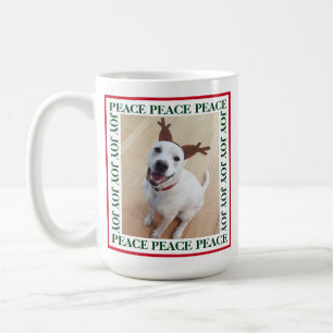Cute White Reindeer Dog Peace Joy Single Photo Koffiemok
