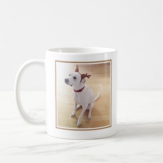 Cute White Reindeer Puppy Dog 1 Kerstmis Koffiemok (Links)