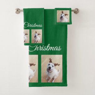 Cute White Reindeer Puppy Dog Kerstgroen Bad Handdoek