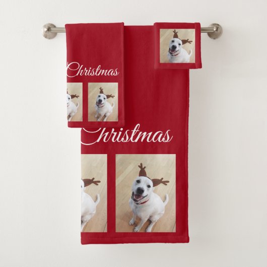 Cute White Reindeer Puppy Dog Kerstrood Bad Handdoek (Insitu)
