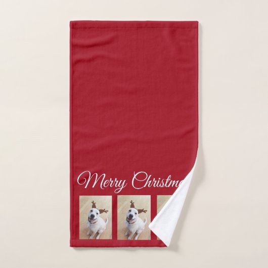 Cute White Reindeer Puppy Dog Kerstrood Bad Handdoek (Handdoek)