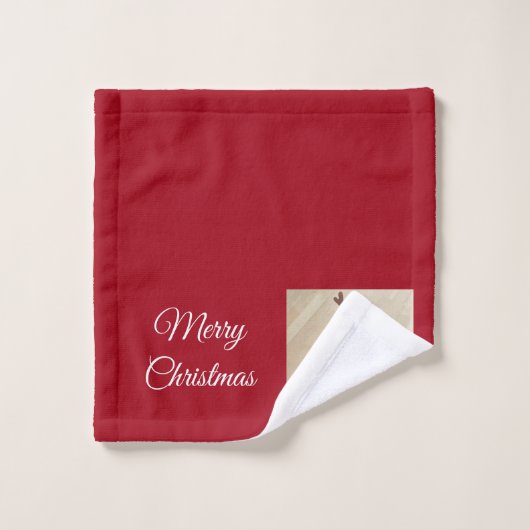 Cute White Reindeer Puppy Dog Kerstrood Bad Handdoek (Wasdoekje)