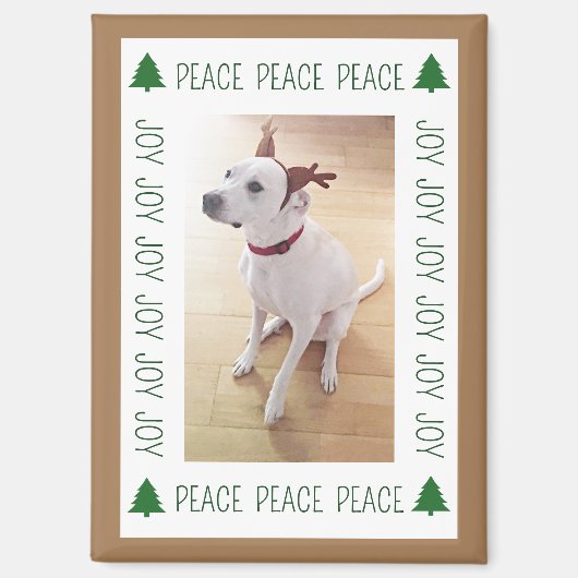 Cute White Reindeer Puppy Dog Peace Joy Brown Magneet (Voorkant)