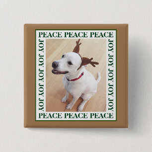 Cute White Reindeer Puppy Dog Peace Joy Brown Vierkante Button 5,1 Cm