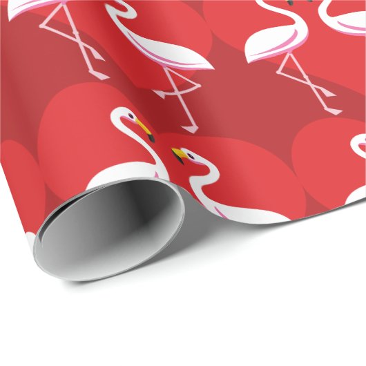 Cute White roze flamingos met rood hart Cadeaupapier (Rol Hoek)