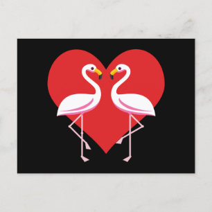 Cute White roze flamingos met rood hart Feestdagenkaart