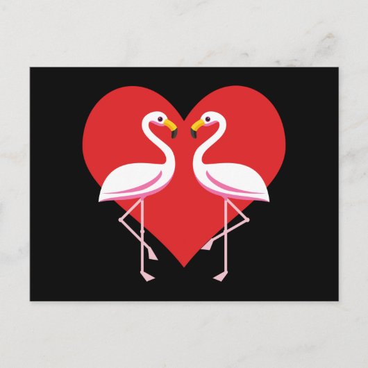 Cute White roze flamingos met rood hart Feestdagenkaart (Voorkant)