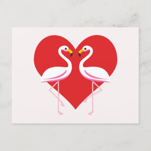 Cute White roze flamingos met rood hart Feestdagenkaart