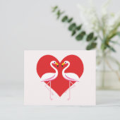 Cute White roze flamingos met rood hart Feestdagenkaart (Staand voorkant)