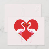 Cute White roze flamingos met rood hart Feestdagenkaart (Voorkant / Achterkant)
