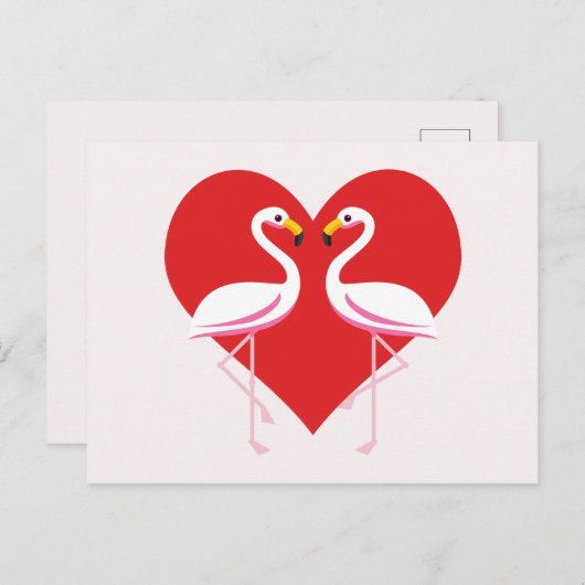 Cute White roze flamingos met rood hart Feestdagenkaart (Voorkant / Achterkant)