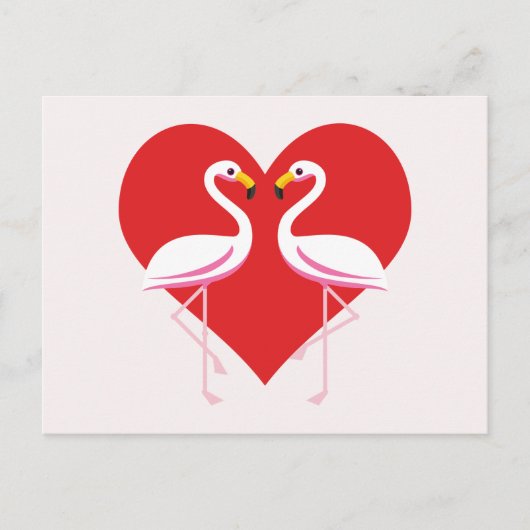 Cute White roze flamingos met rood hart Feestdagenkaart (Voorkant)