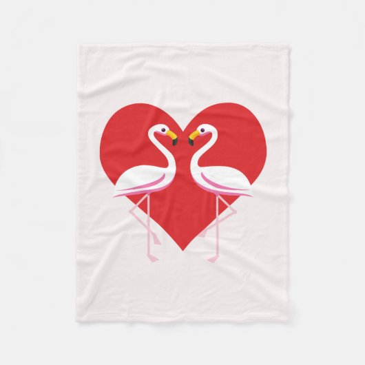 Cute White roze flamingos met rood hart Fleece Deken (Voorkant)