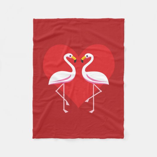 Cute White roze flamingos met rood hart Fleece Deken (Voorkant)