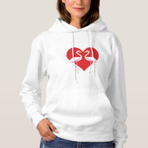 Cute White roze flamingos met rood hart Hoodie