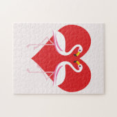 Cute White roze flamingos met rood hart Legpuzzel (Horizontaal)